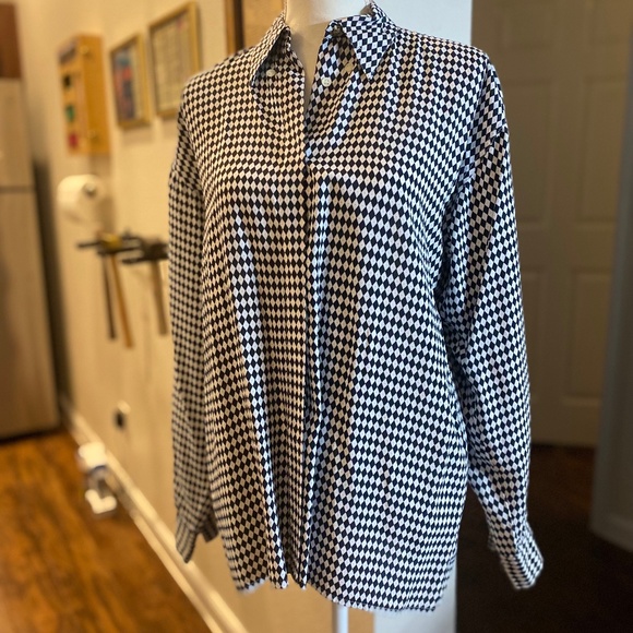 Women's Vintage Versace Diamond Checkered Button Down - Picture 4 of 14